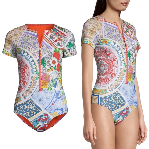 Johnny Was Other - New Johnny Was Boho Neoprene Patchwork One Piece Swimsuit